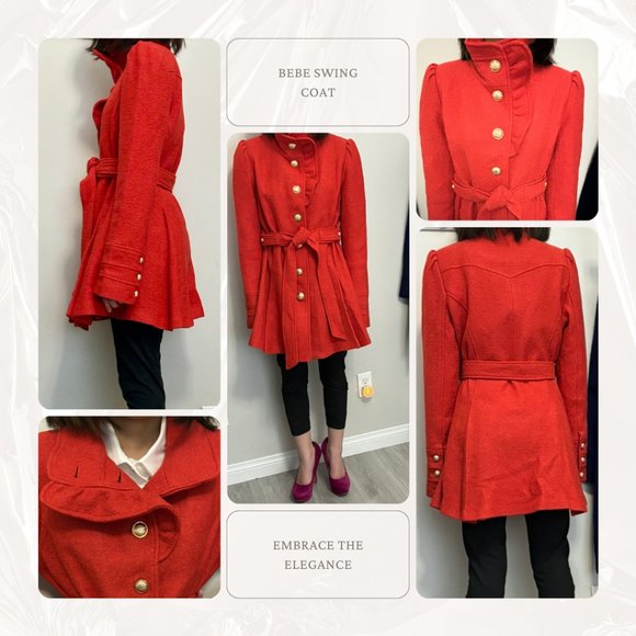 BEBE Women’s Swing Coat, Size M, Orange - Picture 2 of 7